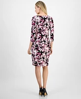 Kasper Women's Floral-Print Side-Twist 3/4-Sleeve Dress