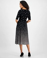 Kasper Women's Graduated Dot-Print 3/4-Sleeve Dress, Regular & Petite