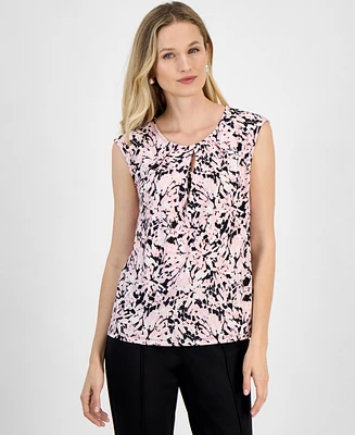 Kasper Women's Printed Sleeveless Keyhole-Neck Blouse, Regular & Petite