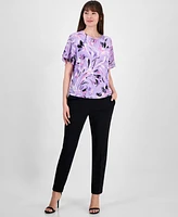 Kasper Women's Printed Flutter-Sleeve Blouse