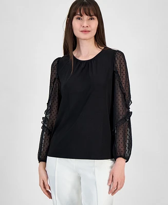 Kasper Women's Sheer-Sleeve Blouse