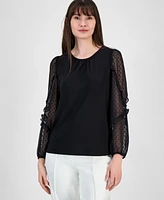 Kasper Women's Sheer-Sleeve Blouse