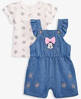 Disney Baby Girl 2-Pc. Minnie T-Shirt & Denim Shortall Set