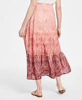 Liverpool Los Angeles Women's Tiered Woven Maxi Skirt with Smocked Waist