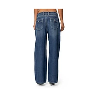 Edikted Women's Contrast Stitch Low Rise Boyfriend Jeans