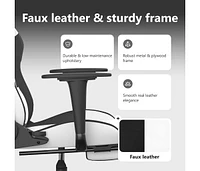 Massage Gaming Chair with Footrest White&Black Faux Leather
