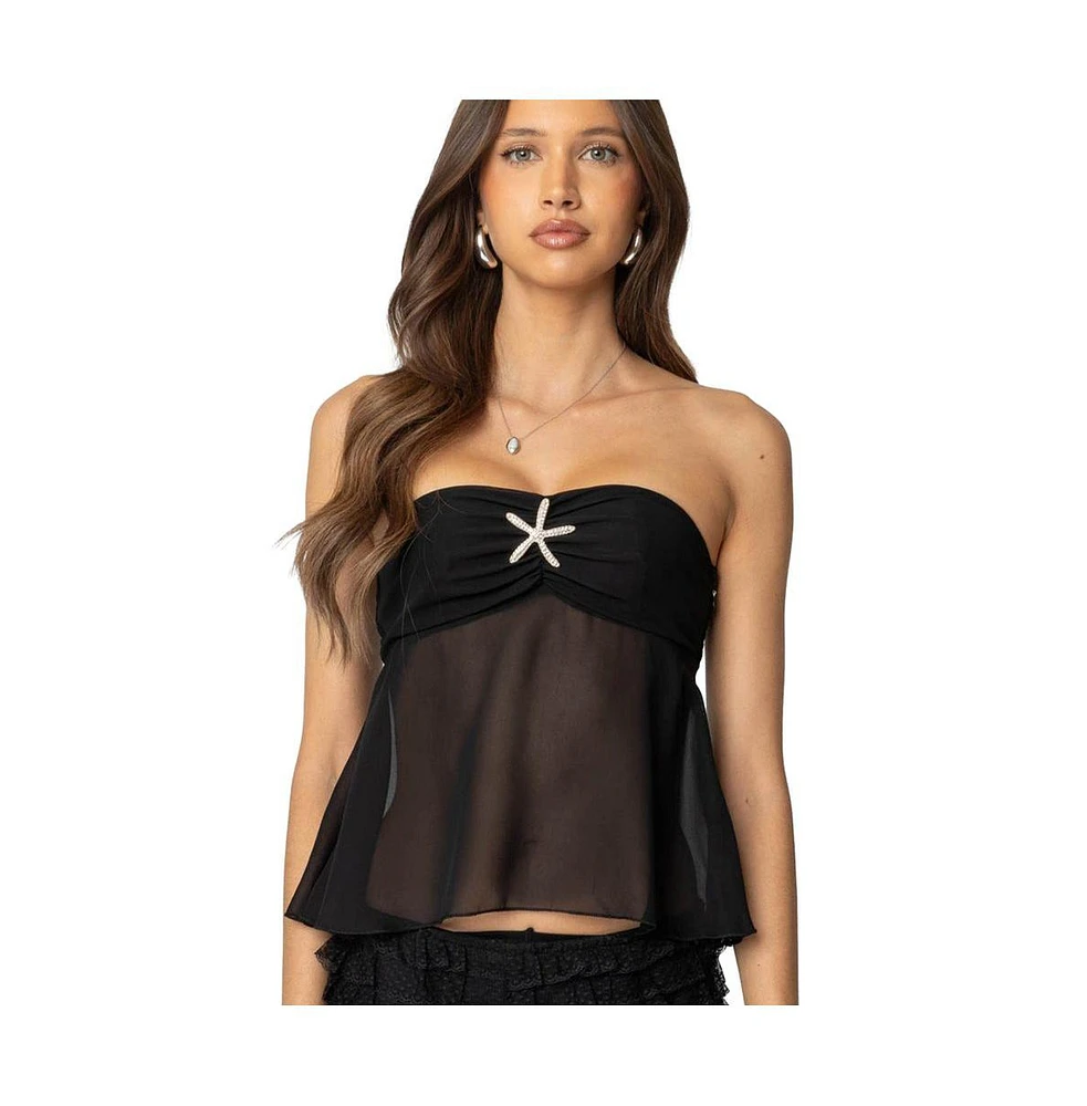 Edikted Women's Starfish Strapless Chiffon Top