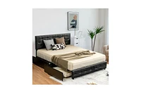 Slickblue Button Tufted Upholstered Platform Bed with 4 Spacious Storage Drawers