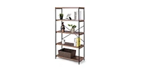 Slickblue Industrial Metal Wood 5-Tier Bookcase Storage Rack Book Shelf