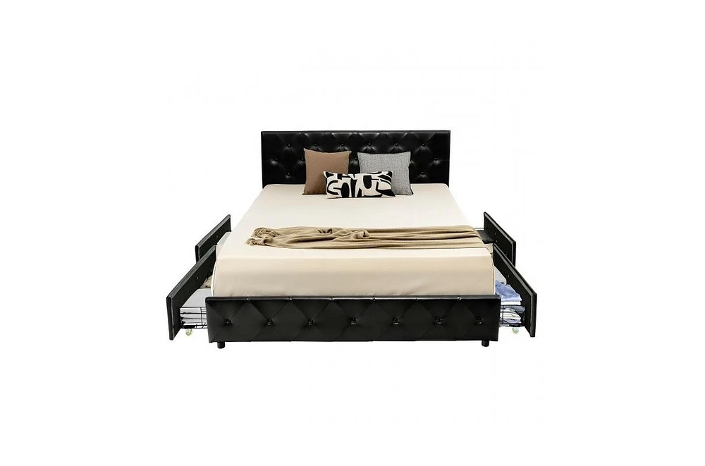 Slickblue Button Tufted Upholstered Platform Bed with 4 Spacious Storage Drawers