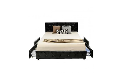 Slickblue Button Tufted Upholstered Platform Bed with 4 Spacious Storage Drawers