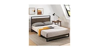 Slickblue Modern Metal Wood Platform Bed Frame with Headboard