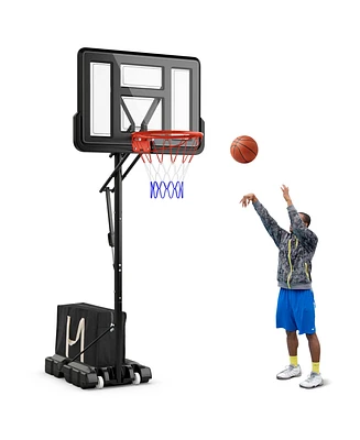 Gymax Portable Basketball Hoop System w/ Easy Height Adjustment from 7.9-10 Ft