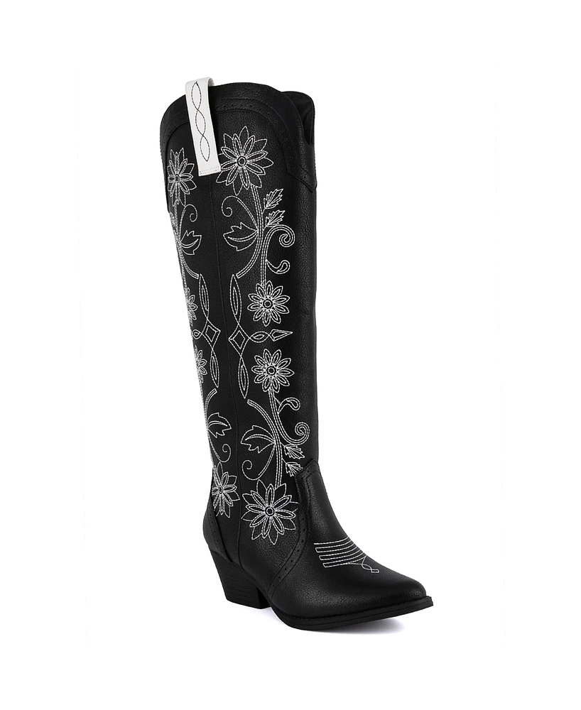 Sugar Women's Tall Tam Floral Western Pull On Boots