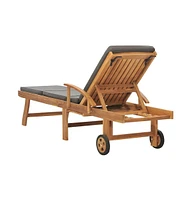 vidaXL Sun Lounger with Cushion Solid Teak Wood Dark Gray