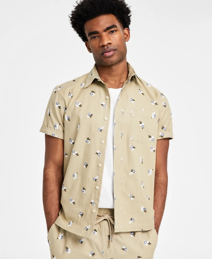 Sun + Stone Men's Knox Regular-Fit Embroidered Floral Button-Down Shirt, Exclusively at Macy's