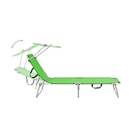 vidaXL Folding Sun Lounger with Canopy Green Aluminum