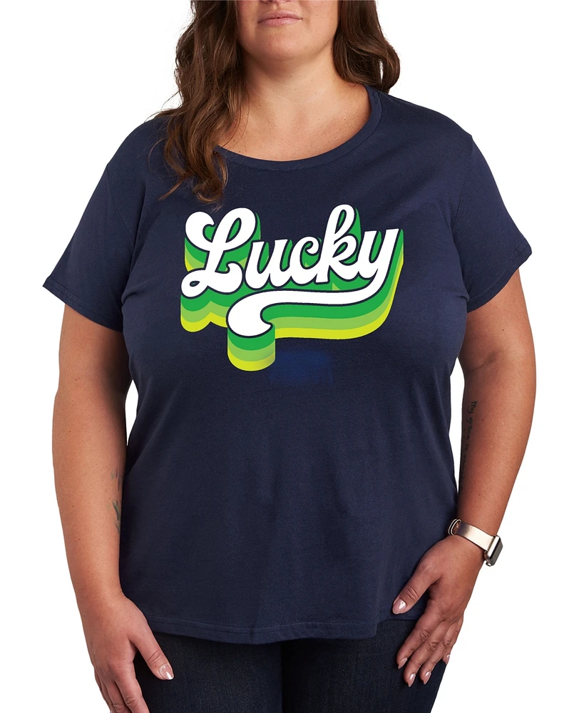 Hybrid Apparel Plus Trendy Retro Lucky Graphic Crew Neck T-Shirt