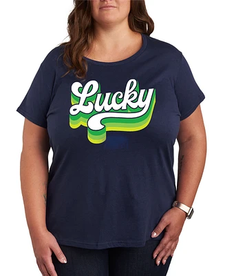 Hybrid Apparel Plus Trendy Retro Lucky Graphic Crew Neck T-Shirt