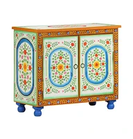 Hand Painted Sideboard 27.6"x13.8"x23.6" Solid Mango Wood