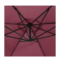 vidaXL Cantilever Garden Parasol with Led Lights and Steel Pole Wine Red