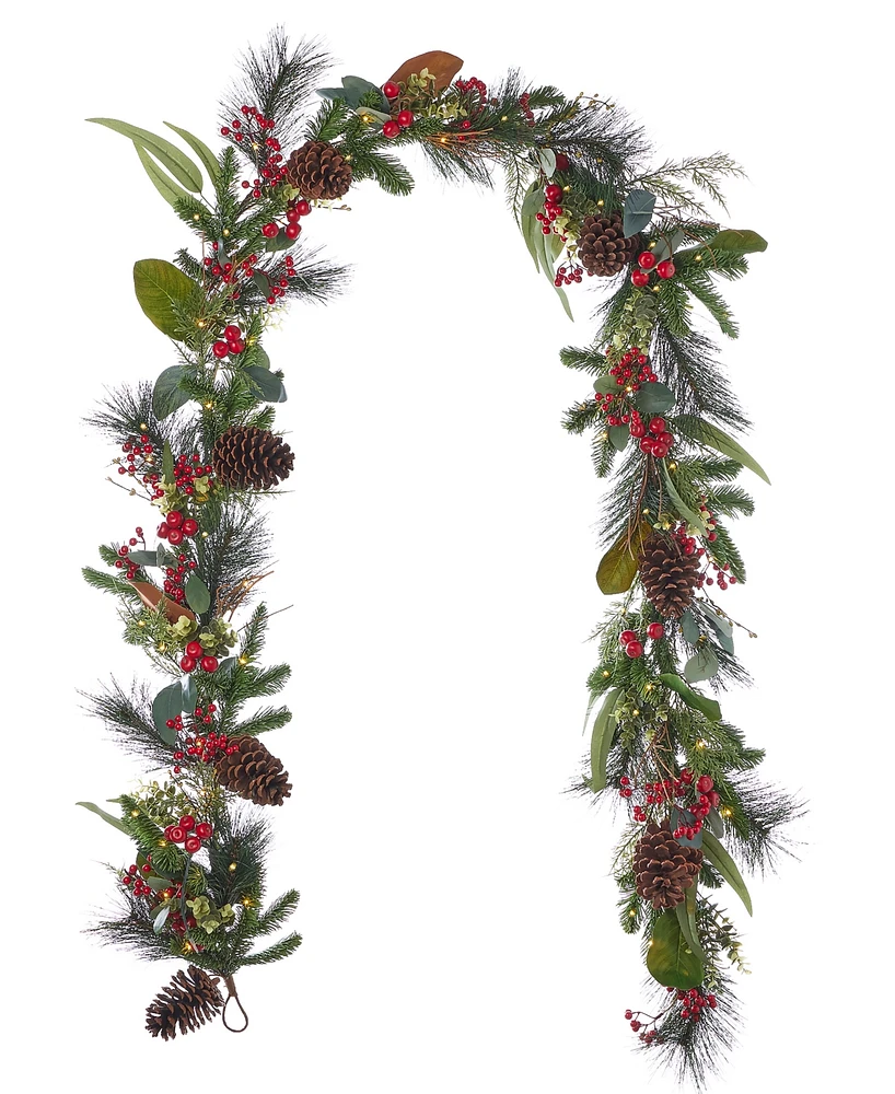 Seasonal 9" Pre-Lit Magnolia Leaf, Eucalyptus and Berry Garland