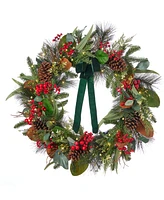 Seasonal 28" Pre-Lit Magnolia Leaf, Eucalyptus and Berry Wreath