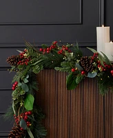 Seasonal 9" Pre-Lit Magnolia Leaf, Eucalyptus and Berry Garland