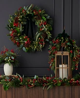 Seasonal 28" Pre-Lit Magnolia Leaf, Eucalyptus and Berry Wreath