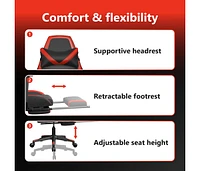 Massage Gaming Chair with Footrest Black&Red Faux Leather