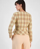 Tahari Asl Women's Boucle Plaid Peplum Cropped Jacket