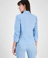 Tahari Asl Women's Pinstripe One-Button Scrunched-Sleeve Jacket