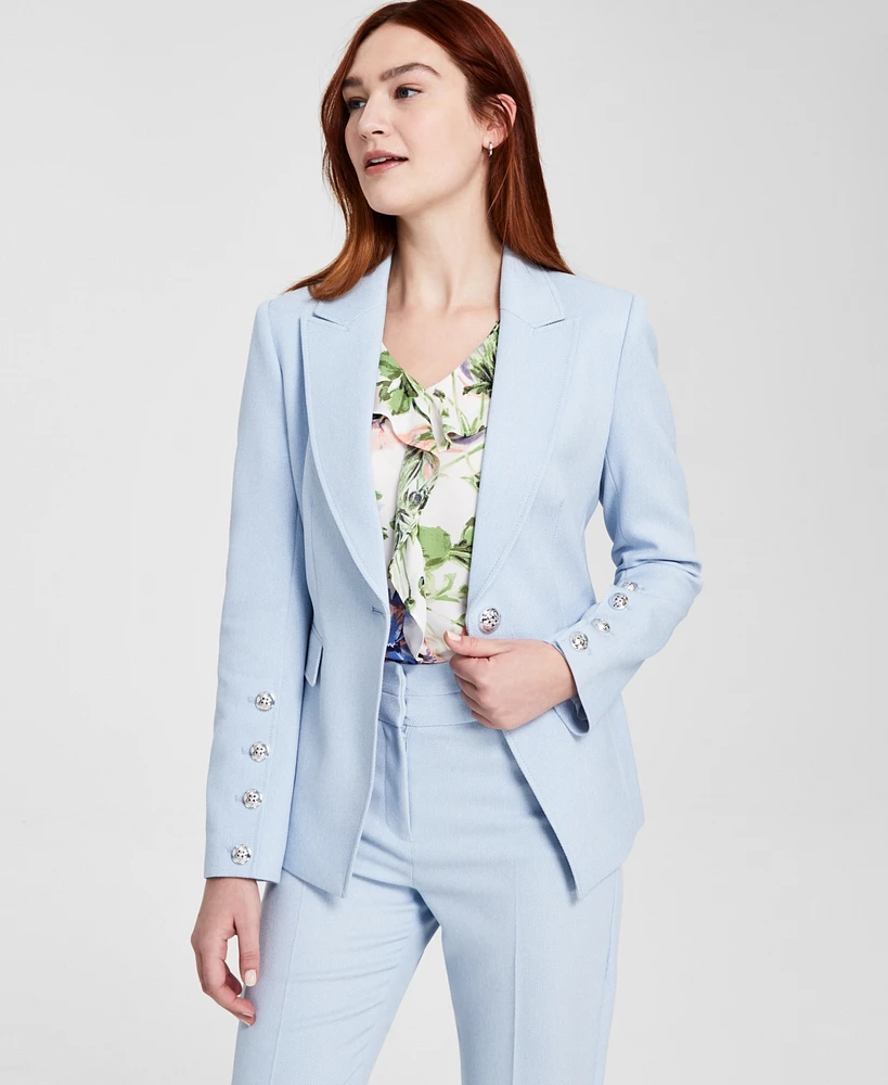 Tahari Asl Women's One-Button Peak-Lapel Twill Blazer, Regular & Petite