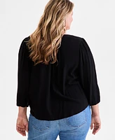 Style & Co Plus Printed 3/4-Sleeve Top, Exclusively at Macy's