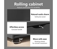 Rolling Cabinet with Drawers Moss Gray Solid Wood Pine