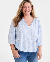 Style & Co Plus Printed 3/4-Sleeve Top, Exclusively at Macy's