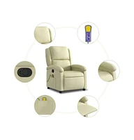 vidaXL Massage Recliner Chair Cream Real Leather