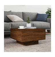 vidaXL Coffee Table with Led Lights Brown Oak 21.7"x21.7"x12.2"
