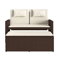 vidaXL Reclining Patio Bench with Cushions Brown Poly Rattan