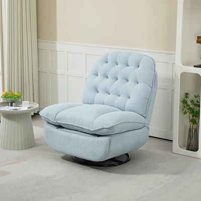 360 Swivel Recliner Adjustable Chair Chenille Glider Swivel Reclining Sofa Chair with Black Metal Round Base - Blue