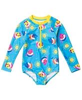 Pinkfong Baby Girls Shark Zip Up One Piece Bathing Suit
