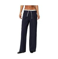 Edikted Womens Pinstripe Peekaboo Drawstring Pants