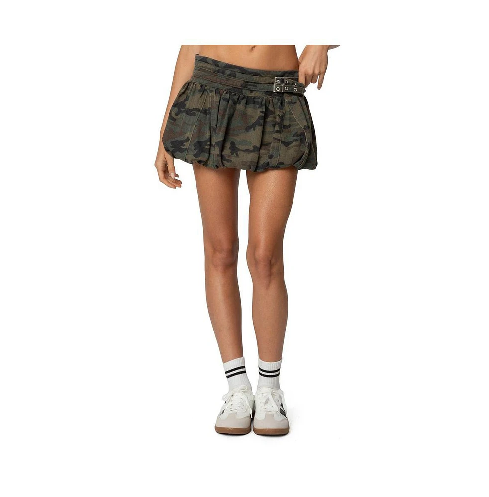 Edikted Womens Camo Belted Bubble Mini Skort