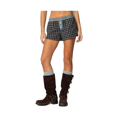 Edikted Women's Mixed Plaid Boxer Shorts