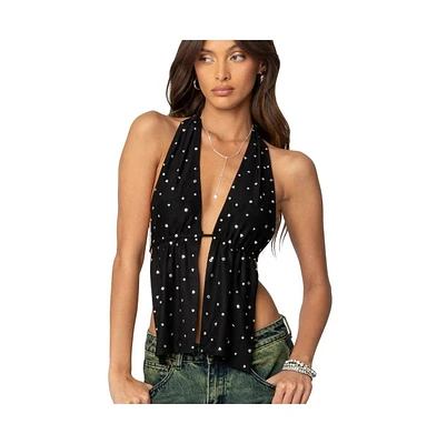 Edikted Womens Studded Open Back Halter Top