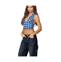 Edikted Womens Plaid Printed Halter Top