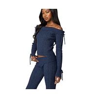 Edikted Womens Chase Fold Over Cable Knit Top