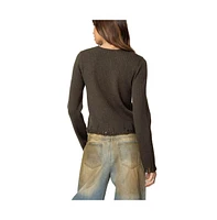 Edikted Women's Distressed Ribbed Knit Sweater