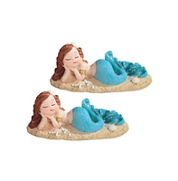 Fc Design "2-pc Set" 6.25"W Mermaid Lying on Beach Blue Mergirl Figurine Statue Ornament Home Room Office Decor and Perfect Ideas for Housewarming, Ho