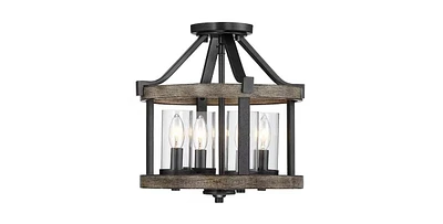 Slickblue Round 4-Light Metal Wood Farmhouse Ceiling Lamp - Semi-Flush Mount